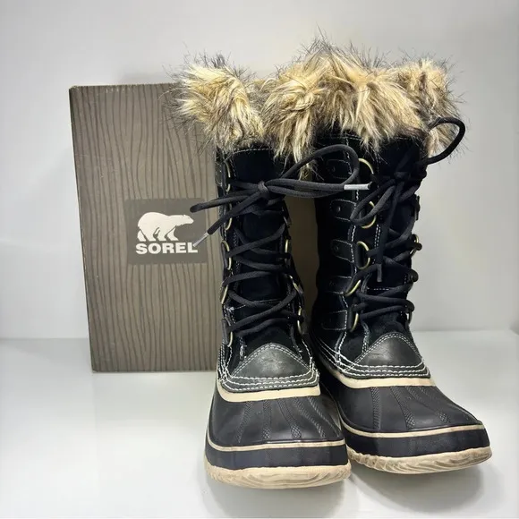 Sorel Black Waterproof Joan Of Arctic Lace Up Boots Size 7