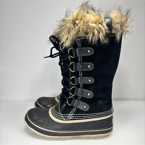 Sorel Black Waterproof Joan Of Arctic Lace Up Boots Size 7