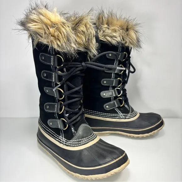 Sorel Black Waterproof Joan Of Arctic Lace Up Boots Size 7