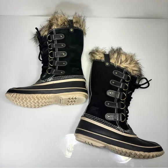 Sorel Black Waterproof Joan Of Arctic Lace Up Boots Size 7