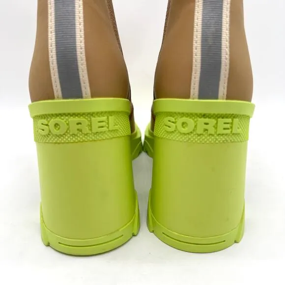 SOREL Brex Waterproof Platform Boots Womens 8.5 Tan Green Chunky Leather Chelsea