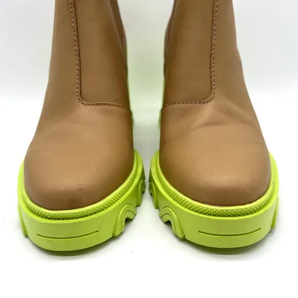 SOREL Brex Waterproof Platform Boots Womens 8.5 Tan Green Chunky Leather Chelsea