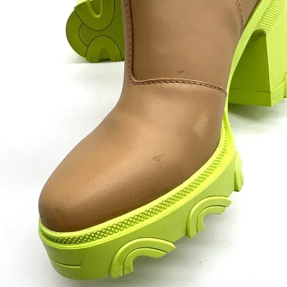 SOREL Brex Waterproof Platform Boots Womens 8.5 Tan Green Chunky Leather Chelsea