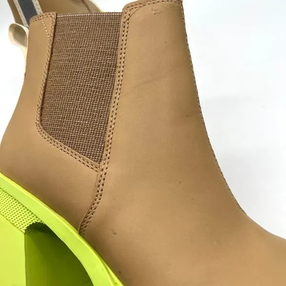 SOREL Brex Waterproof Platform Boots Womens 8.5 Tan Green Chunky Leather Chelsea