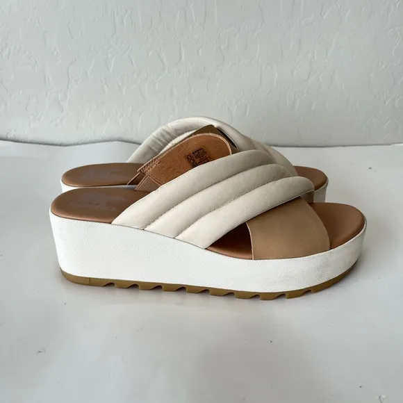 Sorel Cameron Flatform Platform Puff Strap Criss Cross Sandals Mules Size 9.5