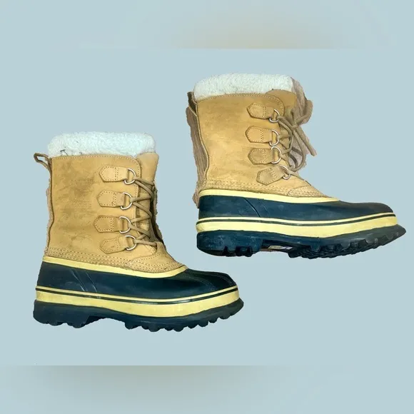 Sorel Caribou Men's Size 8‎ Tan Brown Leather Insulated Waterproof Snow Boots
