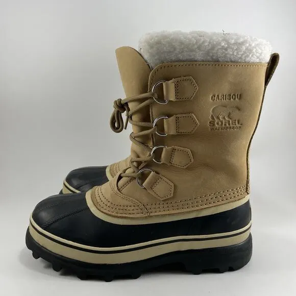 Sorel Caribou Snow Boots Womens Size 7.5 Warm Lined Tan Leather Waterproof Duck