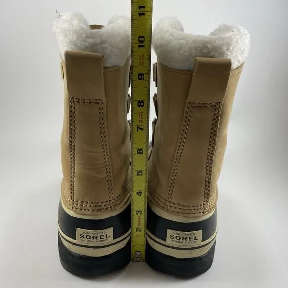 Sorel Caribou Snow Boots Womens Size 7.5 Warm Lined Tan Leather Waterproof Duck