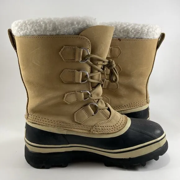 Sorel Caribou Snow Boots Womens Size 7.5 Warm Lined Tan Leather Waterproof Duck