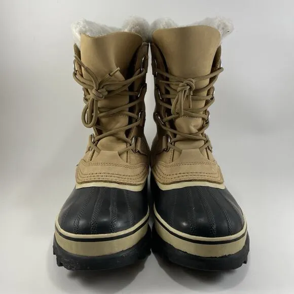 Sorel Caribou Snow Boots Womens Size 7.5 Warm Lined Tan Leather Waterproof Duck