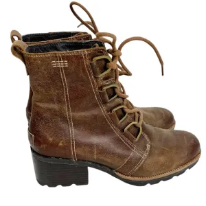 SOREL Cate Lace up Brown Leather Boots Women's 7.5 Waterproof Rubber Lug Sole