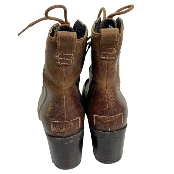 SOREL Cate Lace up Brown Leather Boots Women's 7.5 Waterproof Rubber Lug Sole