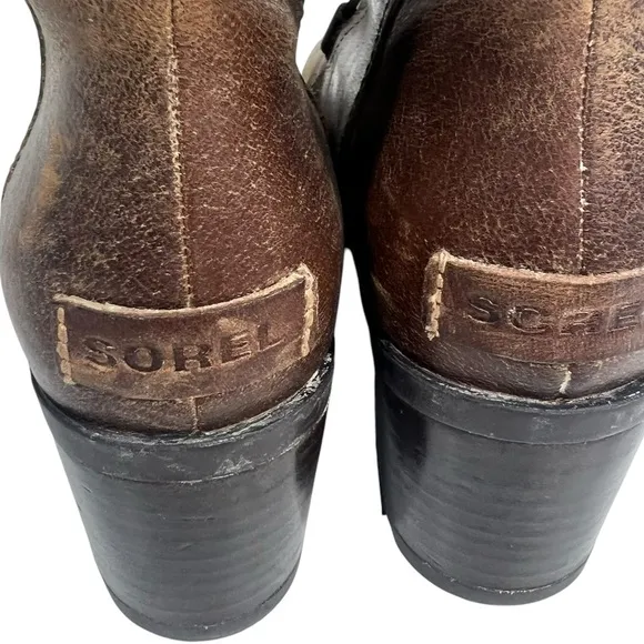 SOREL Cate Lace up Brown Leather Boots Women's 7.5 Waterproof Rubber Lug Sole