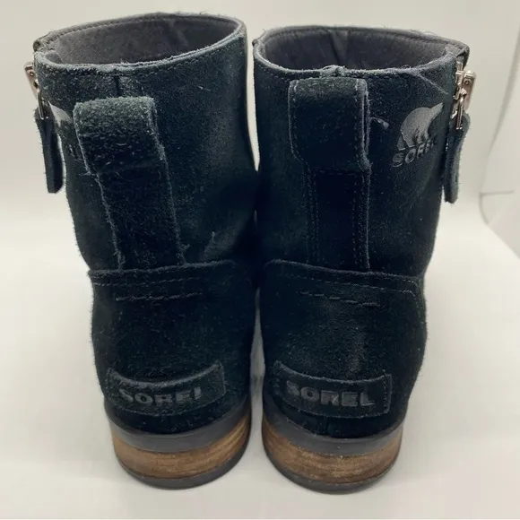 Sorel Emelie Zip Ankle Boots Black Leather Waterproof Size 7.5