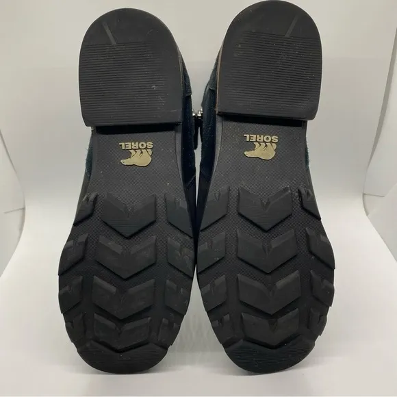 Sorel Emelie Zip Ankle Boots Black Leather Waterproof Size 7.5