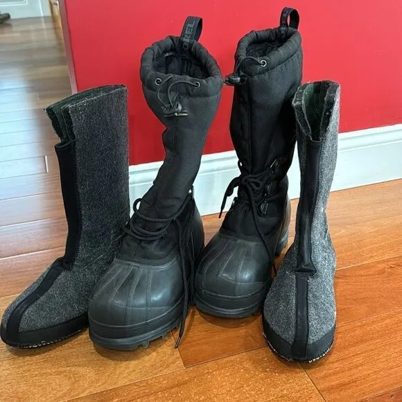 Sorel Glacier Black Winter Boots 1042- 010 Lined Snowmobile Winter Men's Size 8