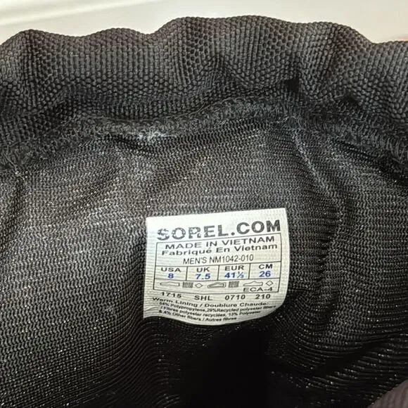 Sorel Glacier Black Winter Boots 1042- 010 Lined Snowmobile Winter Men's Size 8