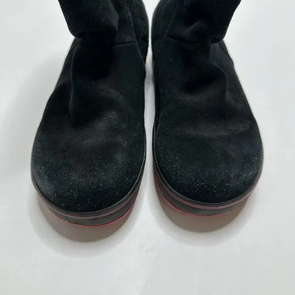 SOREL Glacy Black &amp; Pink/Red Sherpa Lined Waterproof Suede Boots - Women Size 7