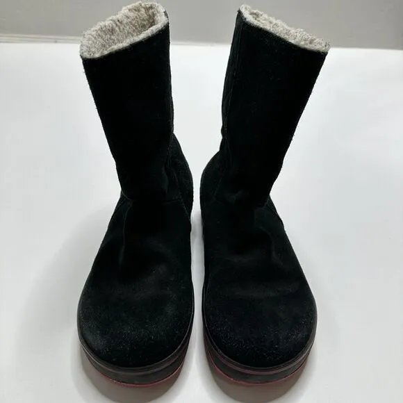 SOREL Glacy Black &amp; Pink/Red Sherpa Lined Waterproof Suede Boots - Women Size 7