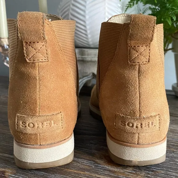 Sorel Harlow Suede Leather Chelsea Bootie Women’s 7 Boots Tan Brown