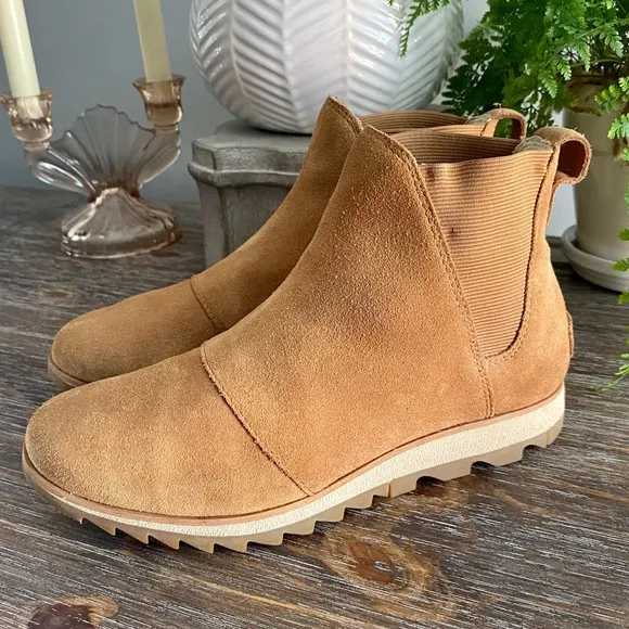 Sorel Harlow Suede Leather Chelsea Bootie Women’s 7 Boots Tan Brown