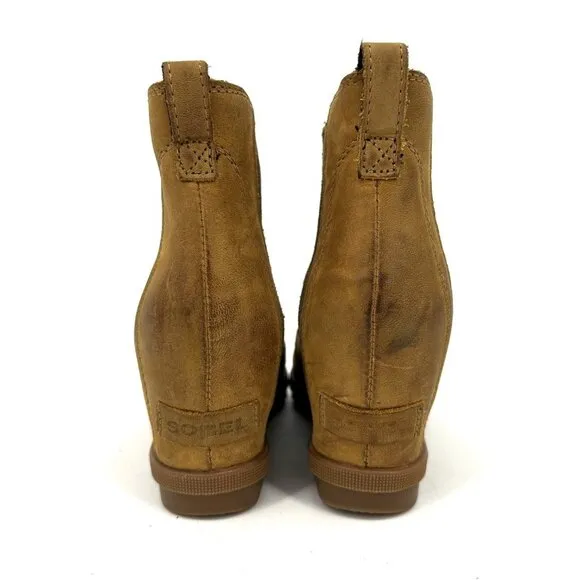 Sorel Joan of Arctic II Wedge Chelsea Boots Tan Waterproof Leather 7