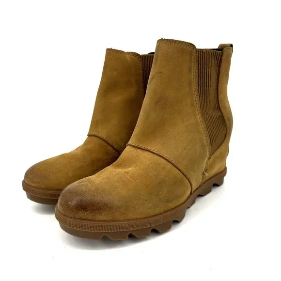 Sorel Joan of Arctic II Wedge Chelsea Boots Tan Waterproof Leather 7
