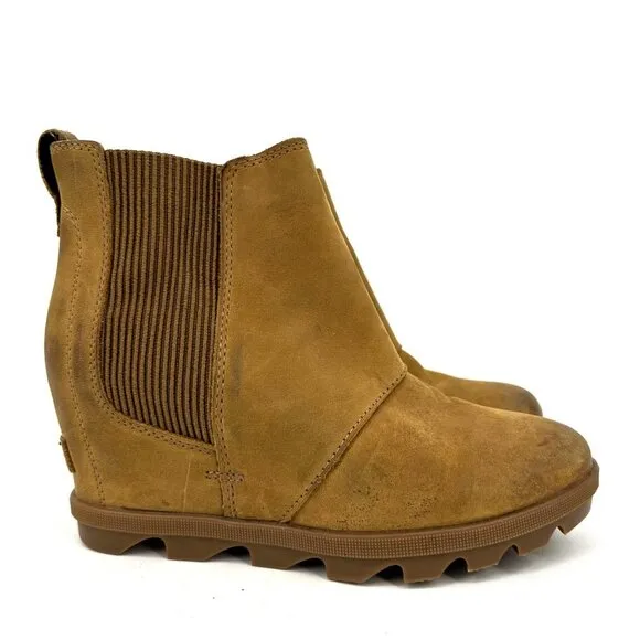 Sorel Joan of Arctic II Wedge Chelsea Boots Tan Waterproof Leather 7