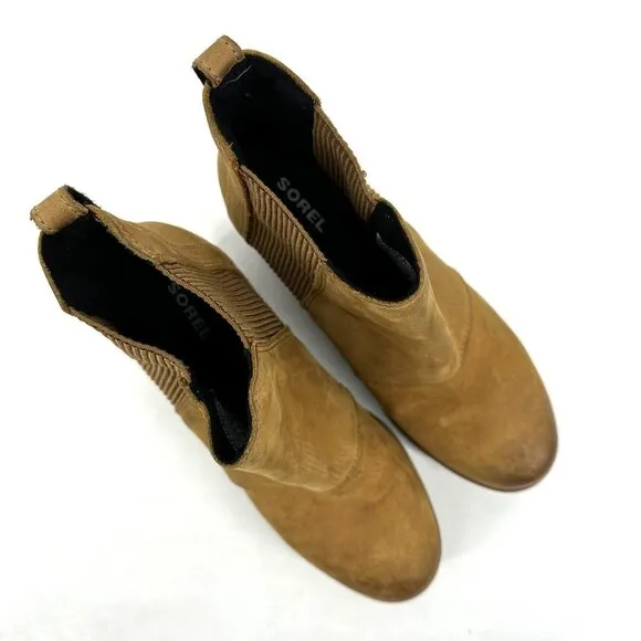 Sorel Joan of Arctic II Wedge Chelsea Boots Tan Waterproof Leather 7