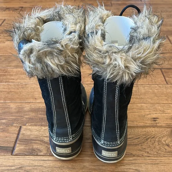 Sorel Joan of Arctic Waterproof Suede Winter Snow Boots Faux Fur Black Size 9