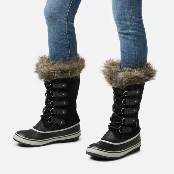 Sorel Joan of Arctic Waterproof Suede Winter Snow Boots Faux Fur Black Size 9