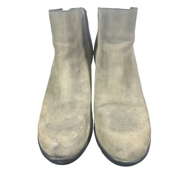 Sorel Joan of arctic Wedge Booties Sz 9 leather Waterproof Side Zip Taupe Boots