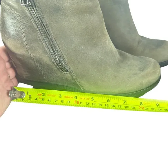 Sorel Joan of arctic Wedge Booties Sz 9 leather Waterproof Side Zip Taupe Boots