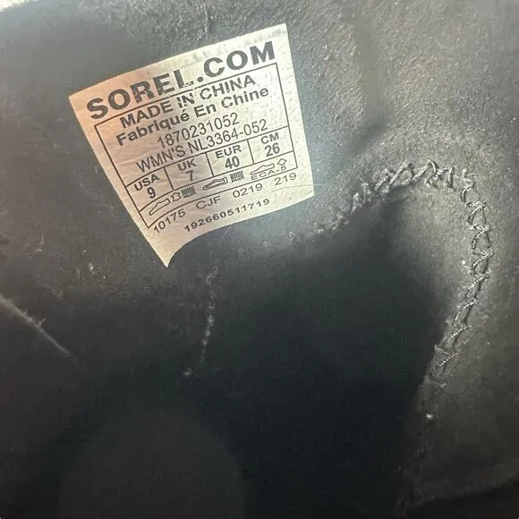 Sorel Joan of arctic Wedge Booties Sz 9 leather Waterproof Side Zip Taupe Boots