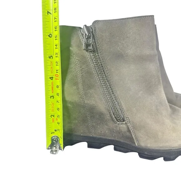 Sorel Joan of arctic Wedge Booties Sz 9 leather Waterproof Side Zip Taupe Boots