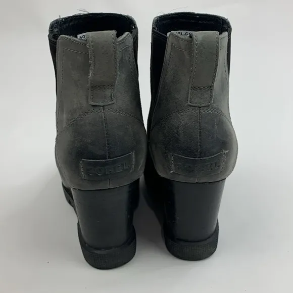 SOREL Joan Uptown Chelsea Leather Waterproof Wedge Boots Size 8.5 Gray Black