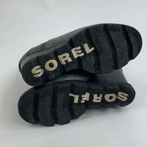 SOREL Joan Uptown Chelsea Leather Waterproof Wedge Boots Size 8.5 Gray Black