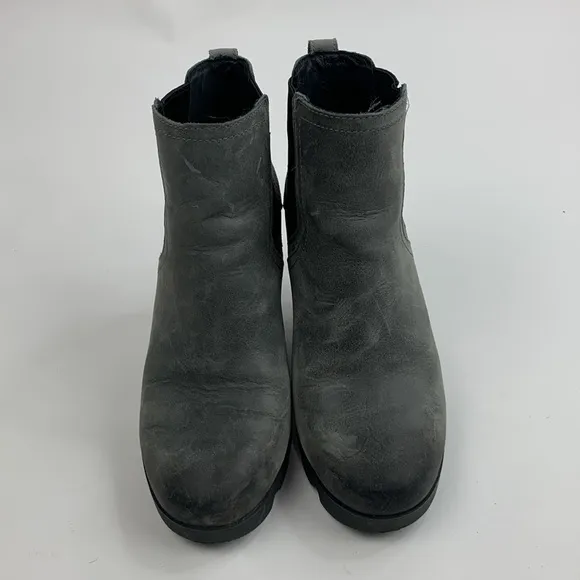 SOREL Joan Uptown Chelsea Leather Waterproof Wedge Boots Size 8.5 Gray Black