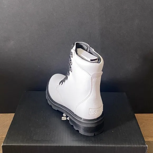 Sorel Lennox White Lace Leather Waterproof Ankle Short Boots Bootie Shoes NEW