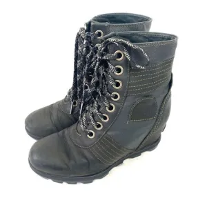 Sorel Lexie Wedge Women Waterproof Black Leather Ankle Boots NL3046-010 Sz 6.5