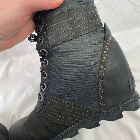 Sorel Lexie Wedge Women Waterproof Black Leather Ankle Boots NL3046-010 Sz 6.5