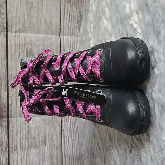 Sorel Lexie Wedgie Black/White Waterproof Boots, Little Girls Size 1, NWT