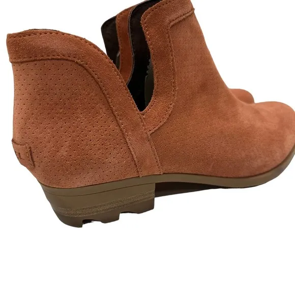 Sorel Lolla Cut Out Ankle Boots Camel Brown Elk Red Orange Waterproof Suede 12