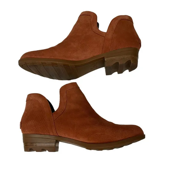 Sorel Lolla Cut Out Ankle Boots Camel Brown Elk Red Orange Waterproof Suede 12