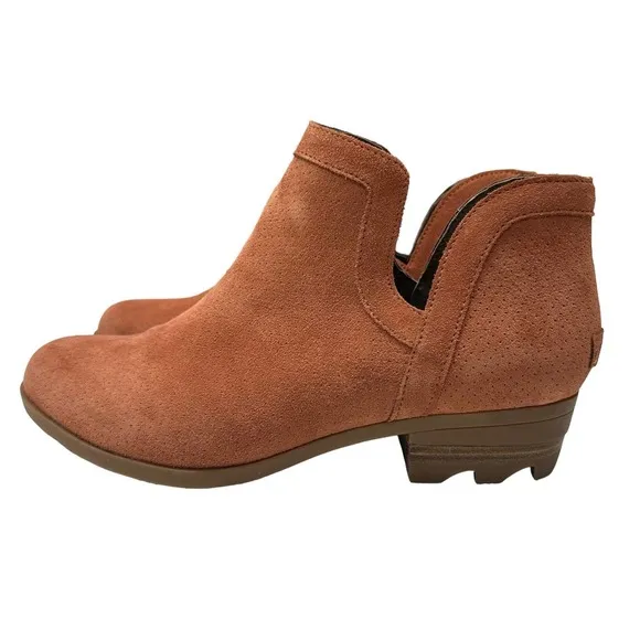 Sorel Lolla Cut Out Ankle Boots Camel Brown Elk Red Orange Waterproof Suede 12