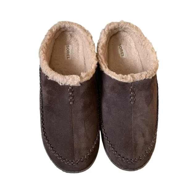 SOREL Men’s Falcon Ridge II Brown Suede Shearling Slippers Brown 11