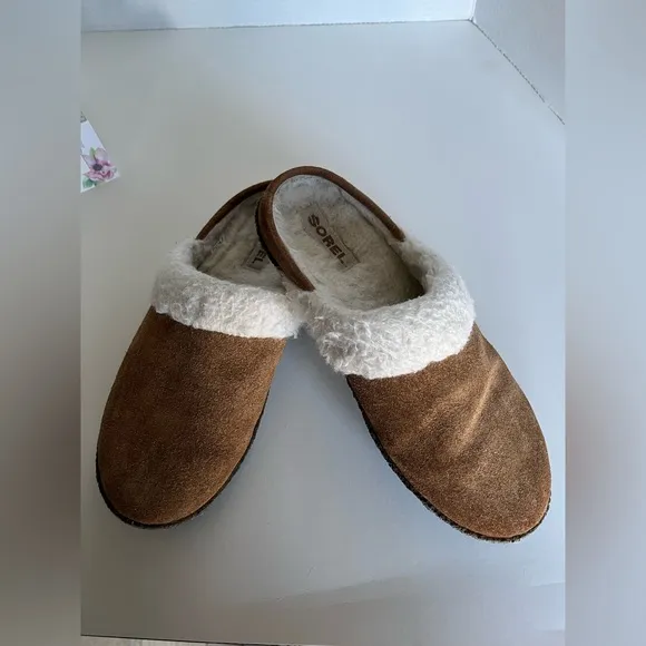 SOREL Nakisha II Slide Women's Slippers Brown/Camel Faux Fur Top Band