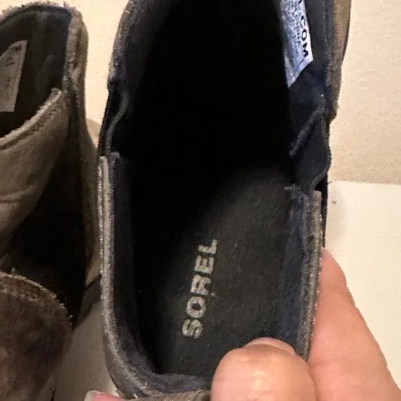 Sorel NL2671 Gray Leather Emelie Waterproof Chelsea Ankle Womens Boots Size 7