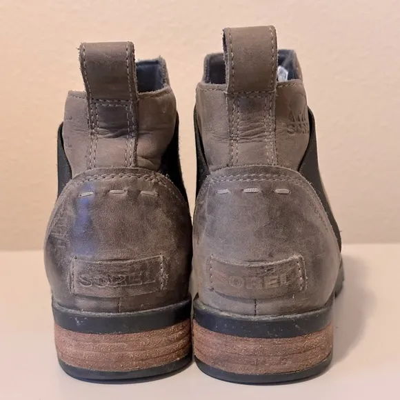 Sorel NL2671 Gray Leather Emelie Waterproof Chelsea Ankle Womens Boots Size 7