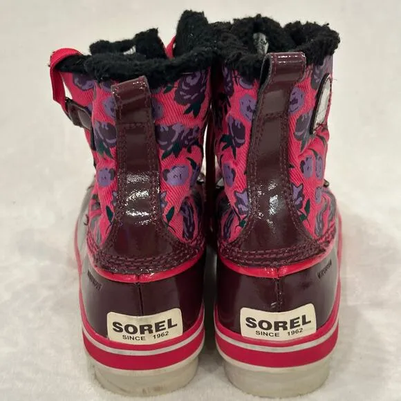 Sorel Tivoli Boots sz 5 Youth Pink Floral Snow Boots Winter Boots